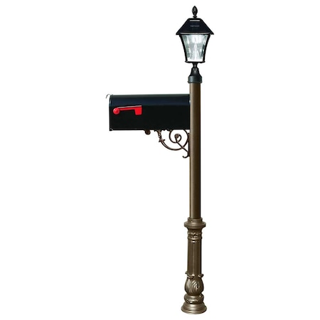 Qualarc Post w/economy mailbox, ornate base, bronze color w/black solar lamp LPST-700-E1-SL-BZ